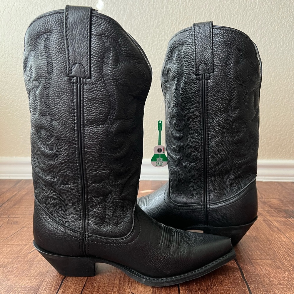 Laredo deep dip black cowboy boots black wide calf size 9